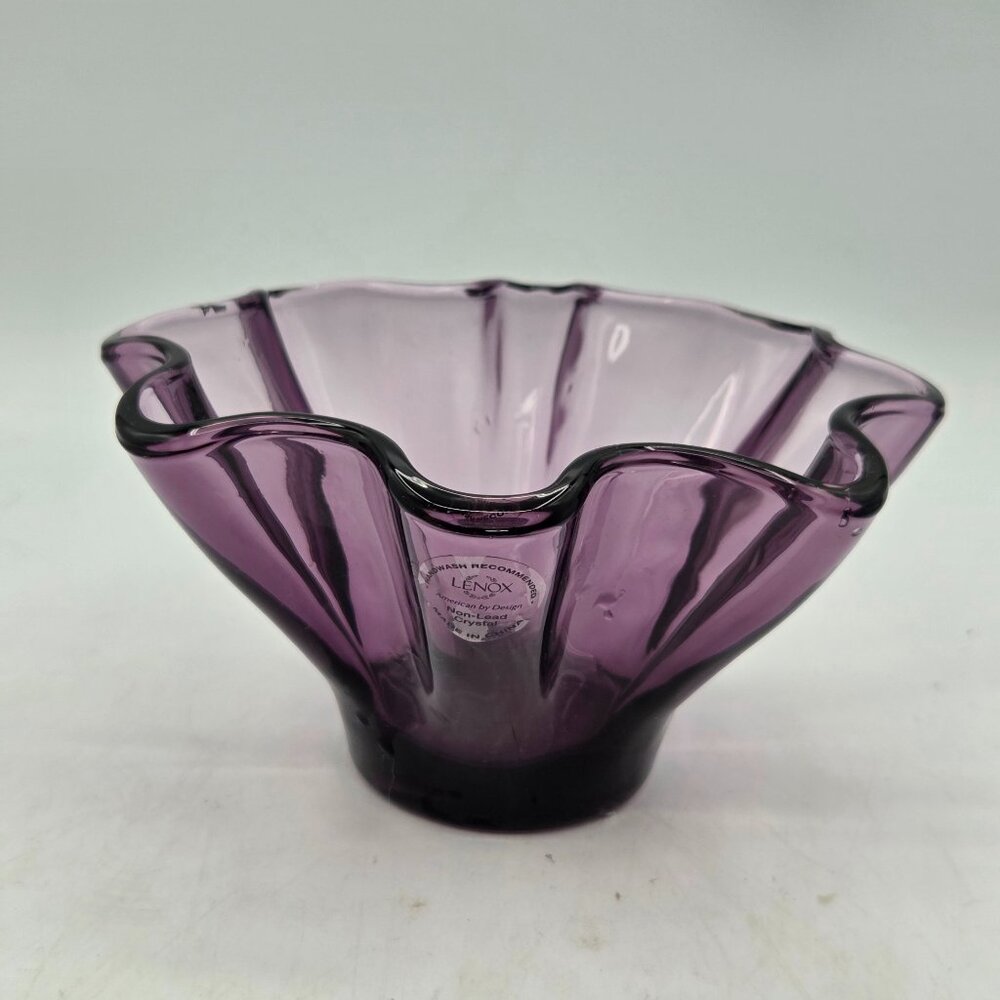 Lenox Organics Amethyst Ruffle Handkerchief Glass Bowl Votive Candle Holder